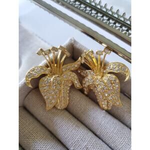 Vintage Mid-Century Astra Designer Rhinestone Clip On Earrings